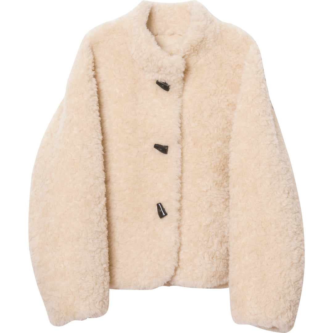 Damen-Lammfellimitat-Jacke mit Stehkragen
