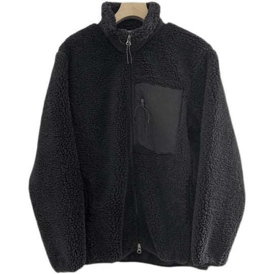 Winddichte Lammfell-Imitat Jacke mit Stehkragen