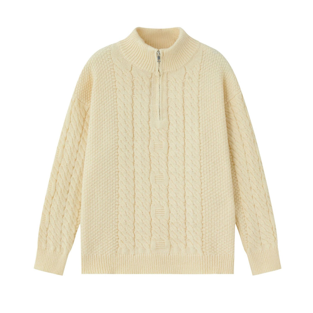 Herren-Strickpullover mit halbem Reißverschluss, unifarben