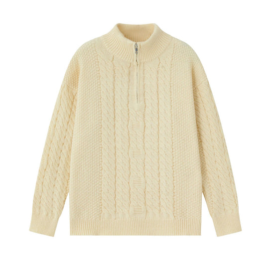 Herren-Strickpullover mit halbem Reißverschluss, unifarben