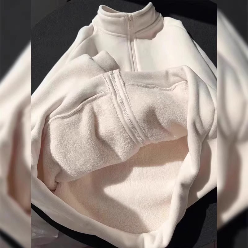 Gefütterte Fleece-Strickjacke mit Stehkragen für Damen