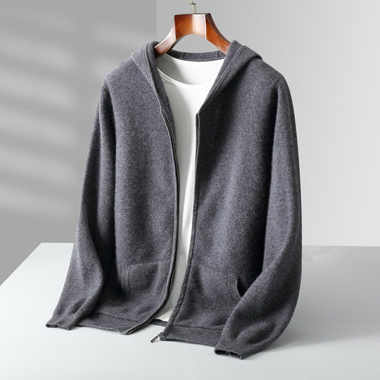 Herren-Strickjacke mit Kapuze und Reißverschluss