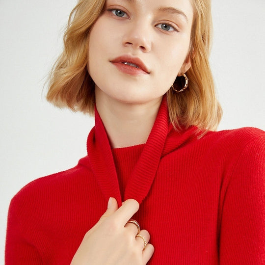 Damen-Strickpullover, figurbetont, mit Stehkragen