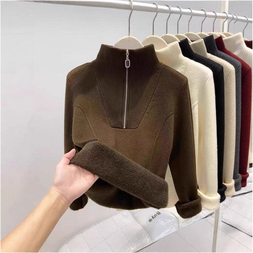 Gefütterter Damen-Strickpullover mit Reißverschluss