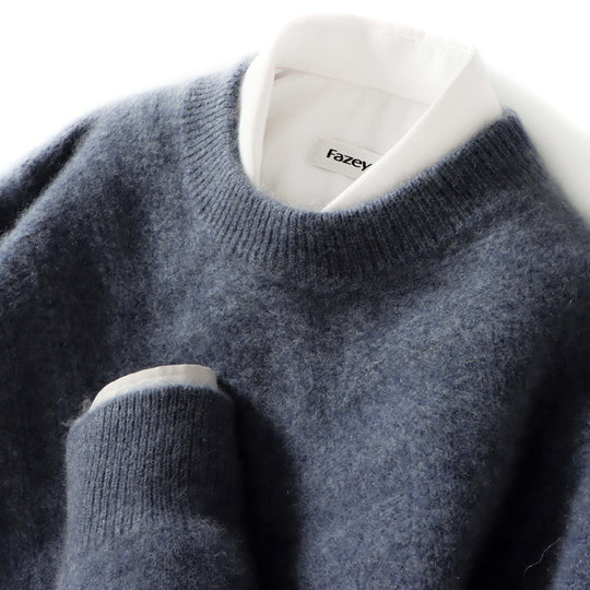 Herren-Wollpullover, Rundhals, lockere Passform
