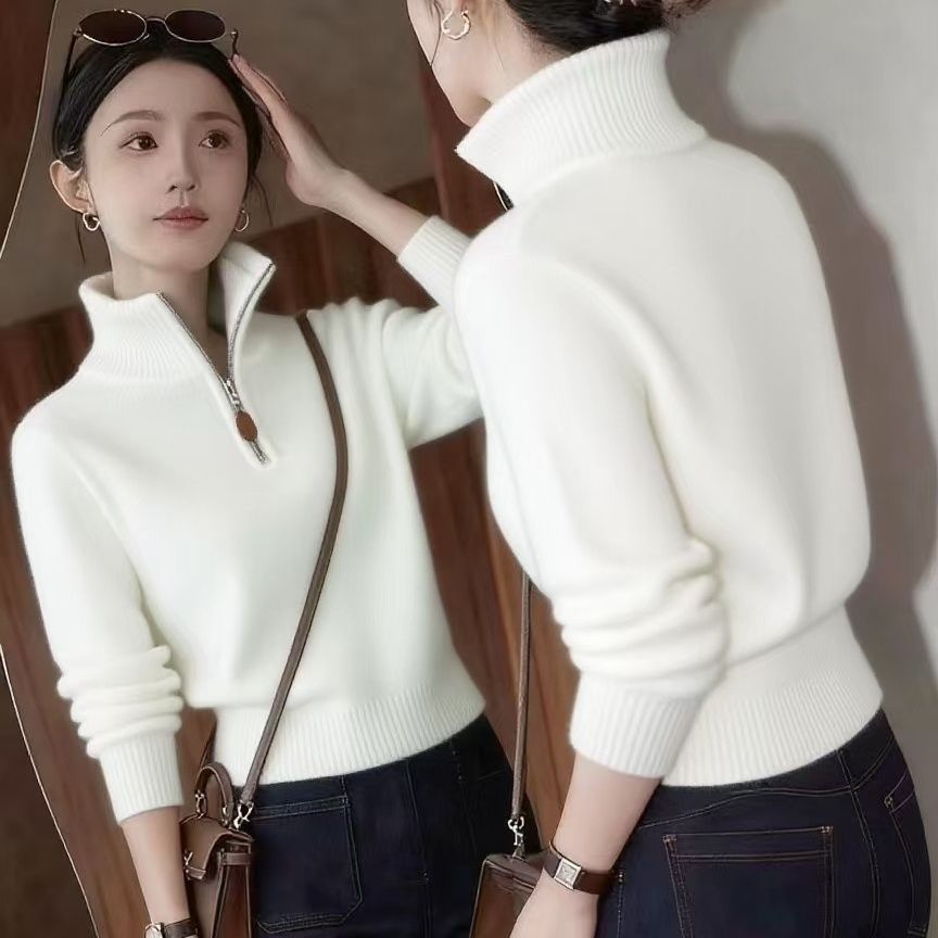 Eleganter Damen-Strickpullover mit halbem Reißverschluss