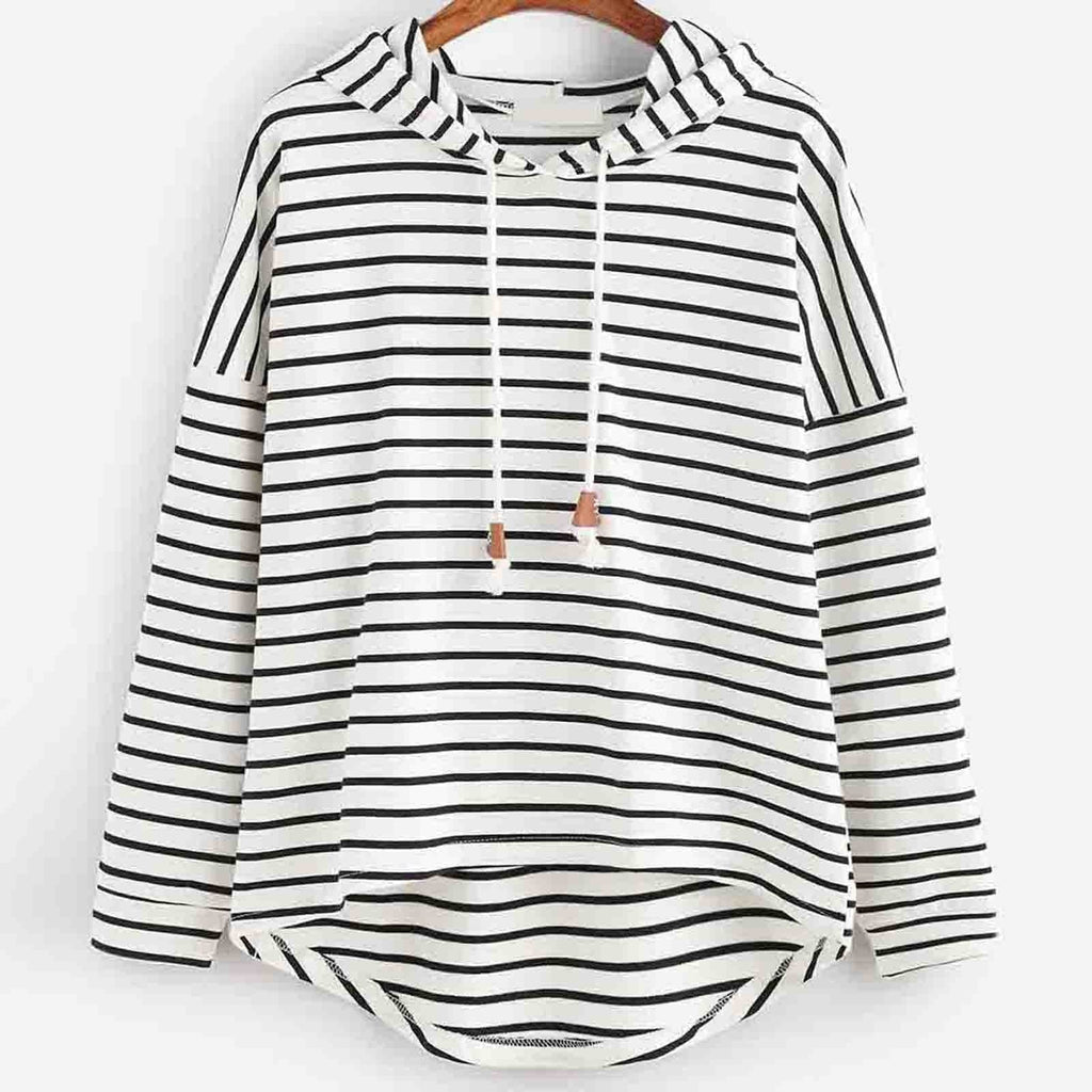 Hoodie Streifenmuster Lockere Passform Weiches Strickmaterial mit Kordelzugkapuze