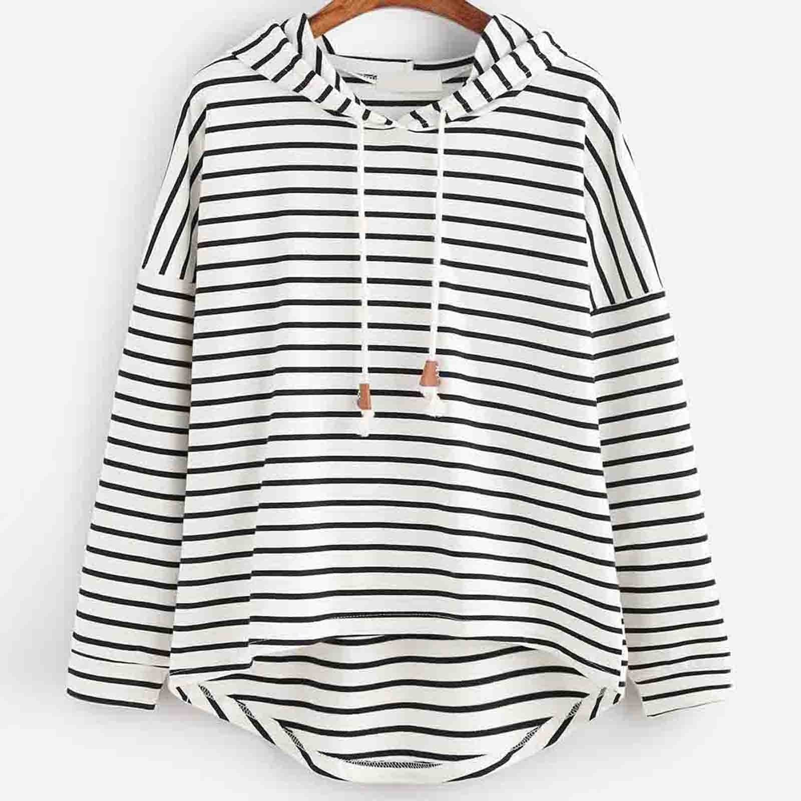 Hoodie Streifenmuster Lockere Passform Weiches Strickmaterial mit Kordelzugkapuze