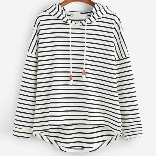 Hoodie Streifenmuster Lockere Passform Weiches Strickmaterial mit Kordelzugkapuze