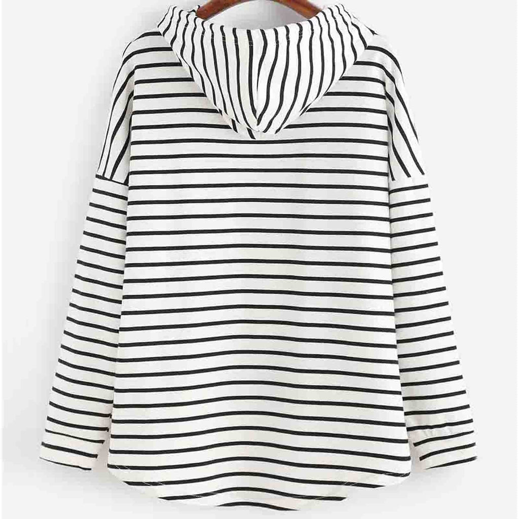 Hoodie Streifenmuster Lockere Passform Weiches Strickmaterial mit Kordelzugkapuze