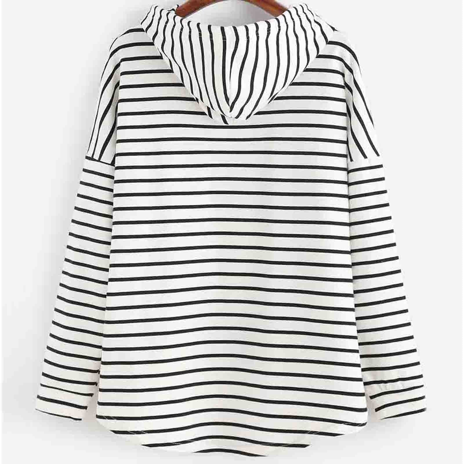 Hoodie Streifenmuster Lockere Passform Weiches Strickmaterial mit Kordelzugkapuze
