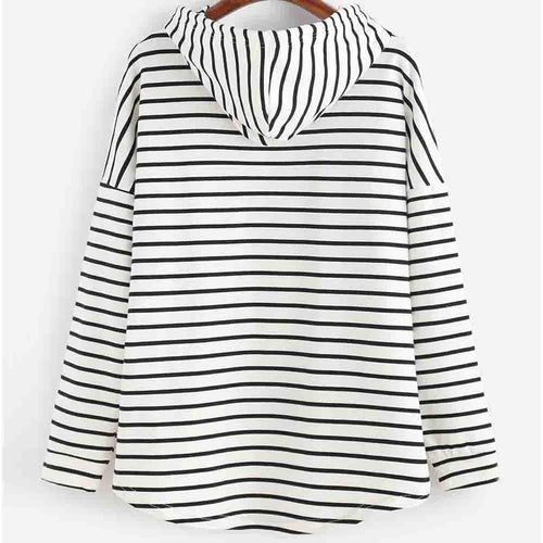Hoodie Streifenmuster Lockere Passform Weiches Strickmaterial mit Kordelzugkapuze