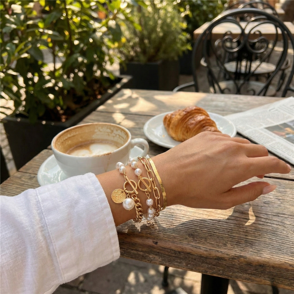 Damen Mehrreihiges Armband-Set mit Perlen & Kettenelementen | Shop Nory