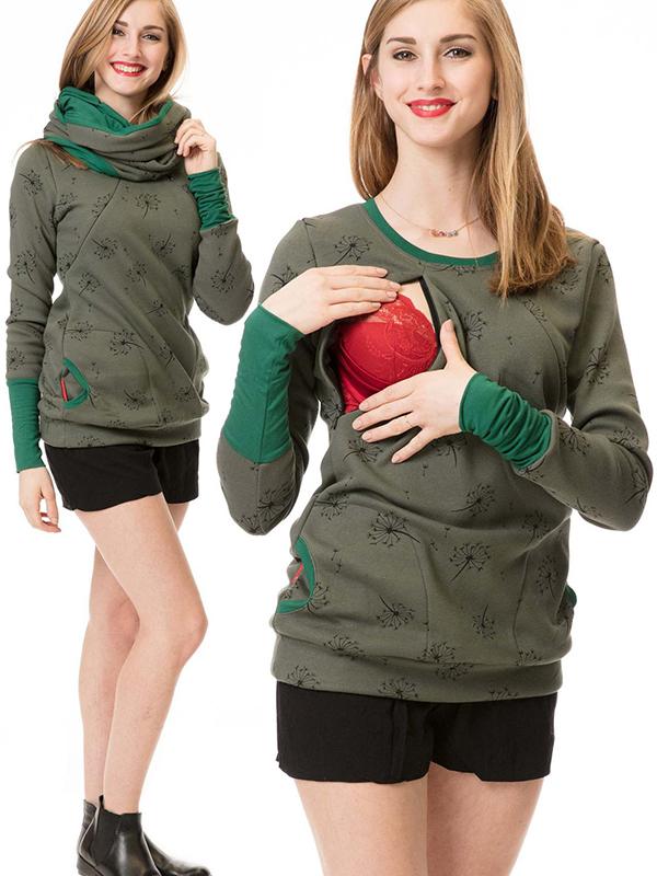 ShopNory Schwangerschafts-Chaps, Krankenschwester-Sweatshirts, Blumendruck, Taschen, Reißverschluss, Stillkleidung
