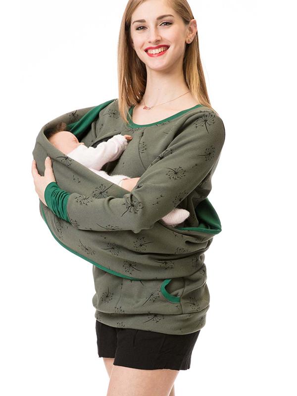 ShopNory Schwangerschafts-Chaps, Krankenschwester-Sweatshirts, Blumendruck, Taschen, Reißverschluss, Stillkleidung