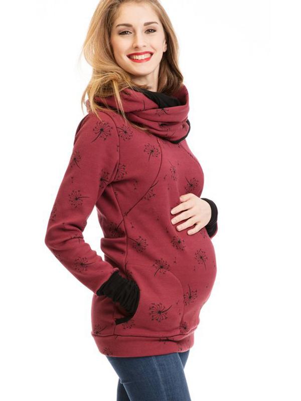 ShopNory Schwangerschafts-Chaps, Krankenschwester-Sweatshirts, Blumendruck, Taschen, Reißverschluss, Stillkleidung