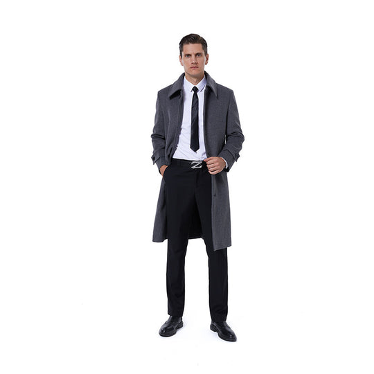 Herren Langmantel aus Wollmix mit schlichter Knopfleiste und verstellbaren Manschetten Shop Nory