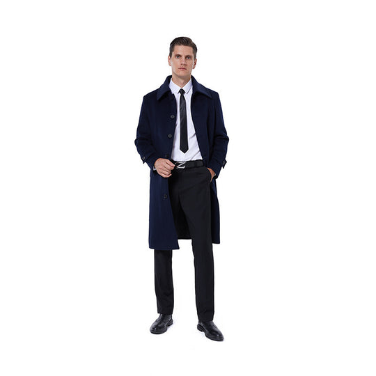 Herren Langmantel aus Wollmix mit schlichter Knopfleiste und verstellbaren Manschetten Shop Nory