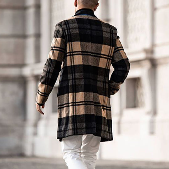 Herren Langer karierter Wollmix-Mantel mit Reverskragen und schlanker Silhouette Shop Nory