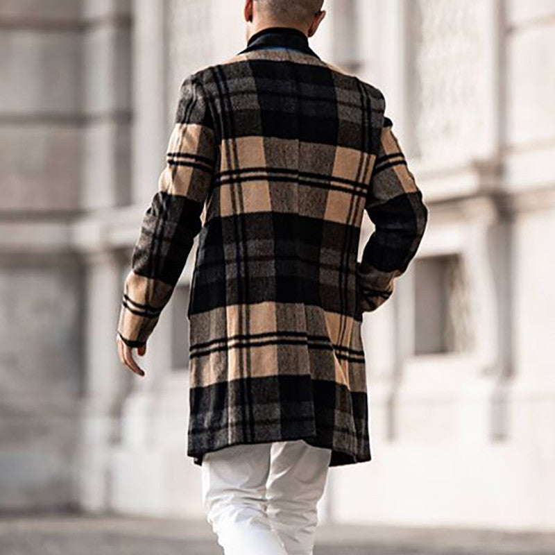 Herren Langer karierter Wollmix-Mantel mit Reverskragen und schlanker Silhouette Shop Nory