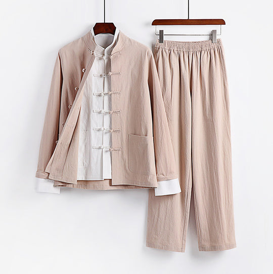 Herren Traditionsinspiriertes Kimono-Loungewear-Set mit Mandarinkragen Knotenverschluss und gerader Bundhose Shop Nory
