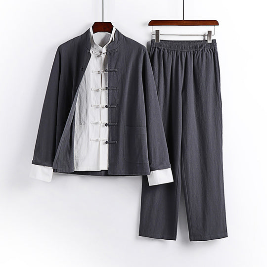 Herren Traditionsinspiriertes Kimono-Loungewear-Set mit Mandarinkragen Knotenverschluss und gerader Bundhose Shop Nory