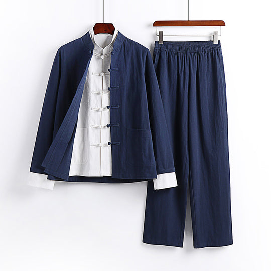 Herren Traditionsinspiriertes Kimono-Loungewear-Set mit Mandarinkragen Knotenverschluss und gerader Bundhose Shop Nory