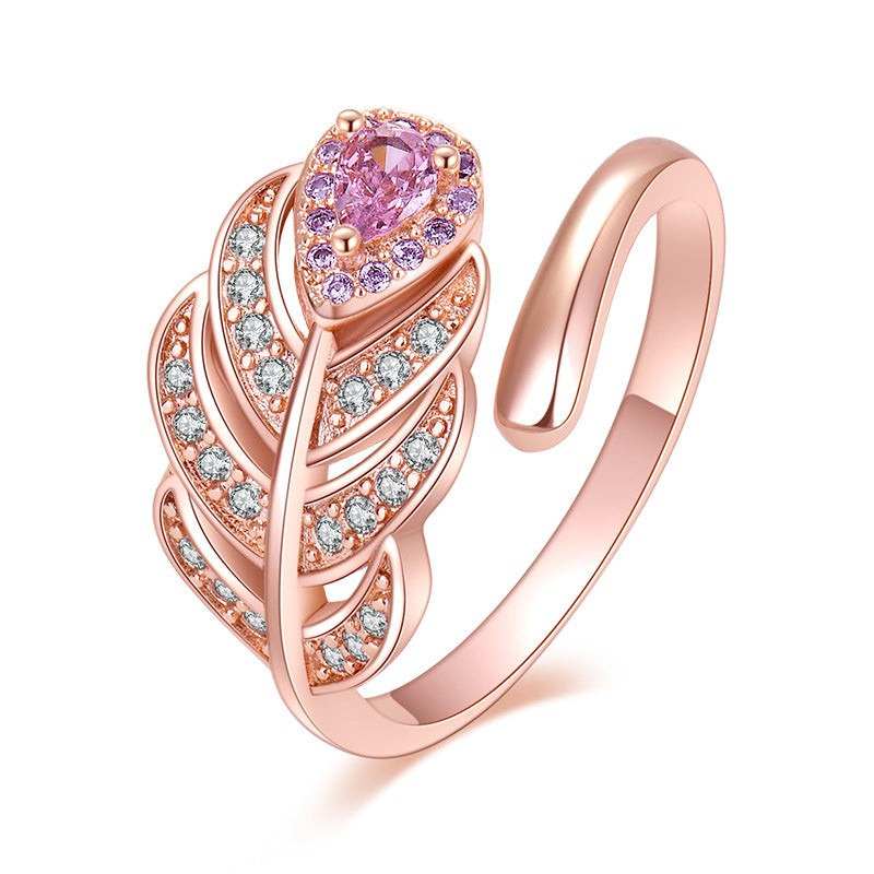 Damen Offener Ring mit kunstvollem Federdesign Shop Nory