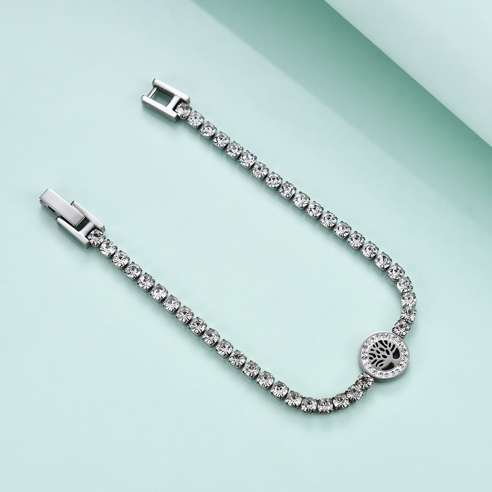 Damen Armband aus Edelstahl mit funkelnden Zirkonia und Baum-des-Lebens-Motiv Shop Nory