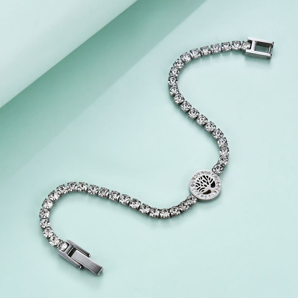 Damen Armband aus Edelstahl mit funkelnden Zirkonia und Baum-des-Lebens-Motiv Shop Nory