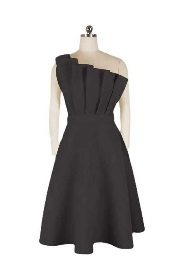 One Shoulder Midi Kleid Elegante A-Linie Passform Skulpturierte Details Festliche Kleidung
