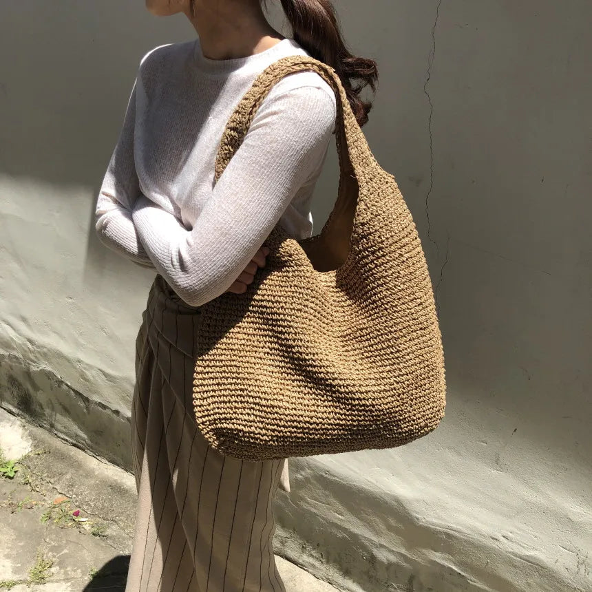 Strohtasche Geflochtene Tasche Leicht & Strapazierfähig Lässige Sommertasche