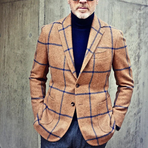 Klassischer Herbst Karierter Tweed Retro Blazer für Herren