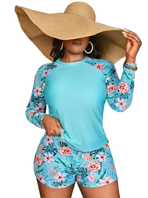 Shopnory | Blumen Uv Schutz Zweiteiliger Badeanzug