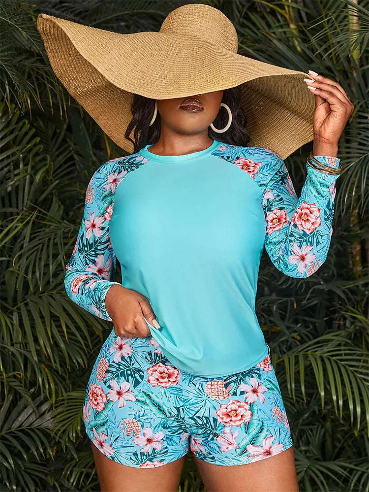 Shopnory | Blumen Uv Schutz Zweiteiliger Badeanzug