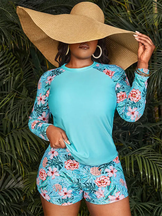 Shopnory | Blumen Uv Schutz Zweiteiliger Badeanzug
