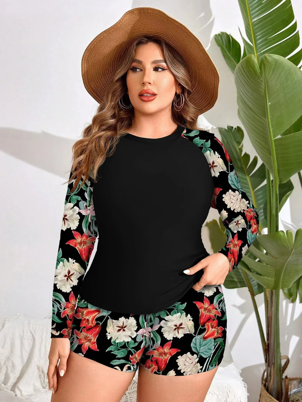Shopnory | Blumen Uv Schutz Zweiteiliger Badeanzug