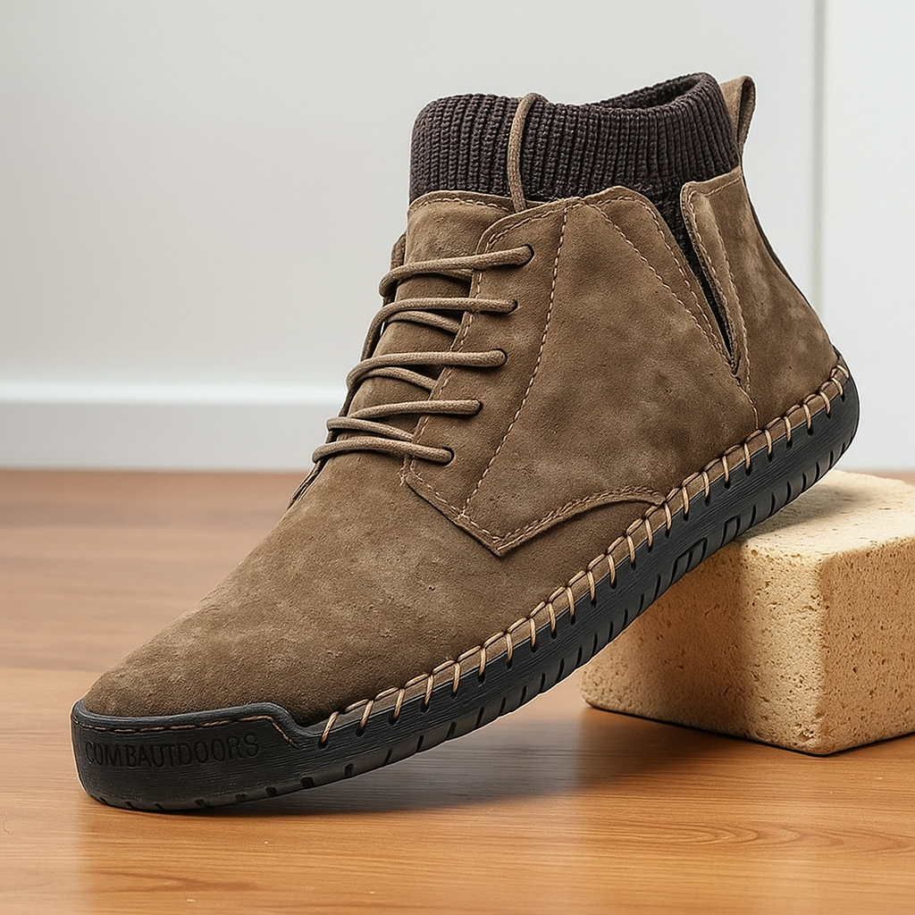 Retro-Wildlederschuhe mit Ripp- und Stichmuster