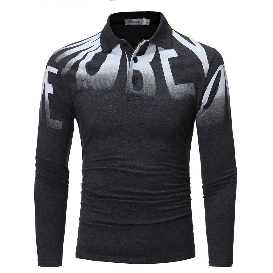 Herren Slim-Fit Langarm-Poloshirt mit großflächigem Typo-Print, Stretchkomfort und taillierter Silhouette Shop Nory