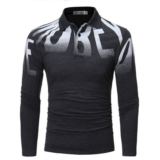 Herren Slim-Fit Langarm-Poloshirt mit großflächigem Typo-Print, Stretchkomfort und taillierter Silhouette Shop Nory