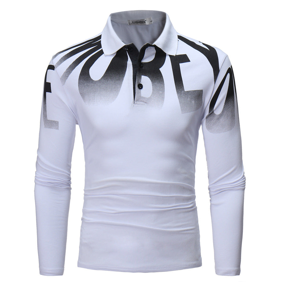 Herren Slim-Fit Langarm-Poloshirt mit großflächigem Typo-Print, Stretchkomfort und taillierter Silhouette Shop Nory