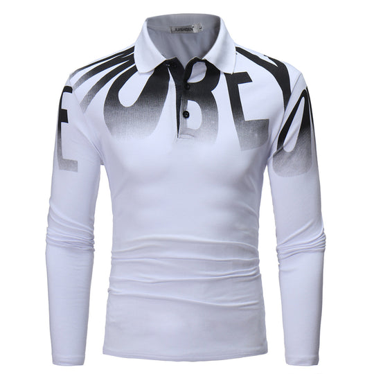 Herren Slim-Fit Langarm-Poloshirt mit großflächigem Typo-Print, Stretchkomfort und taillierter Silhouette Shop Nory