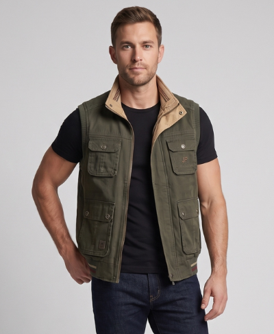 Herren Canvas-Utility-Weste mit Mehrfachtaschen, Stehkragen und leicht gefüttertem Innenfutter Shop Nory