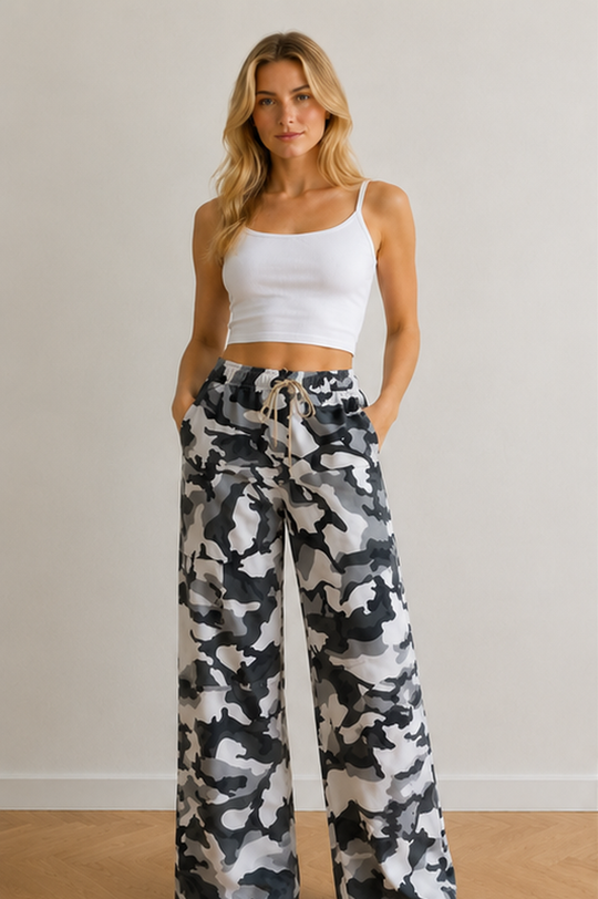 Damen Militärische Camouflage-Muster MischgewShopnorye Cargo-Palazzo-Hose