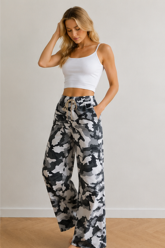 Damen Militärische Camouflage-Muster MischgewShopnorye Cargo-Palazzo-Hose