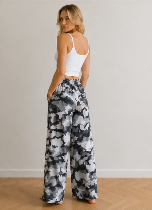Damen Militärische Camouflage-Muster MischgewShopnorye Cargo-Palazzo-Hose