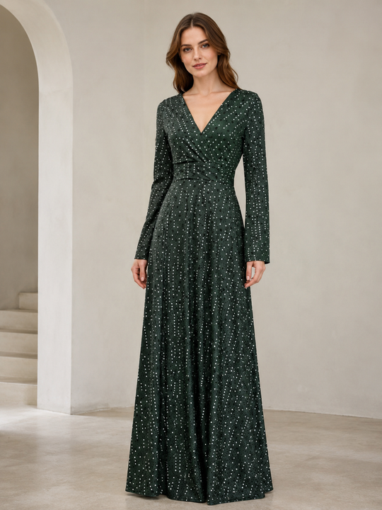 Damen Maxikleid mit elegantem V-Ausschnitt und schwingenden Ärmeln