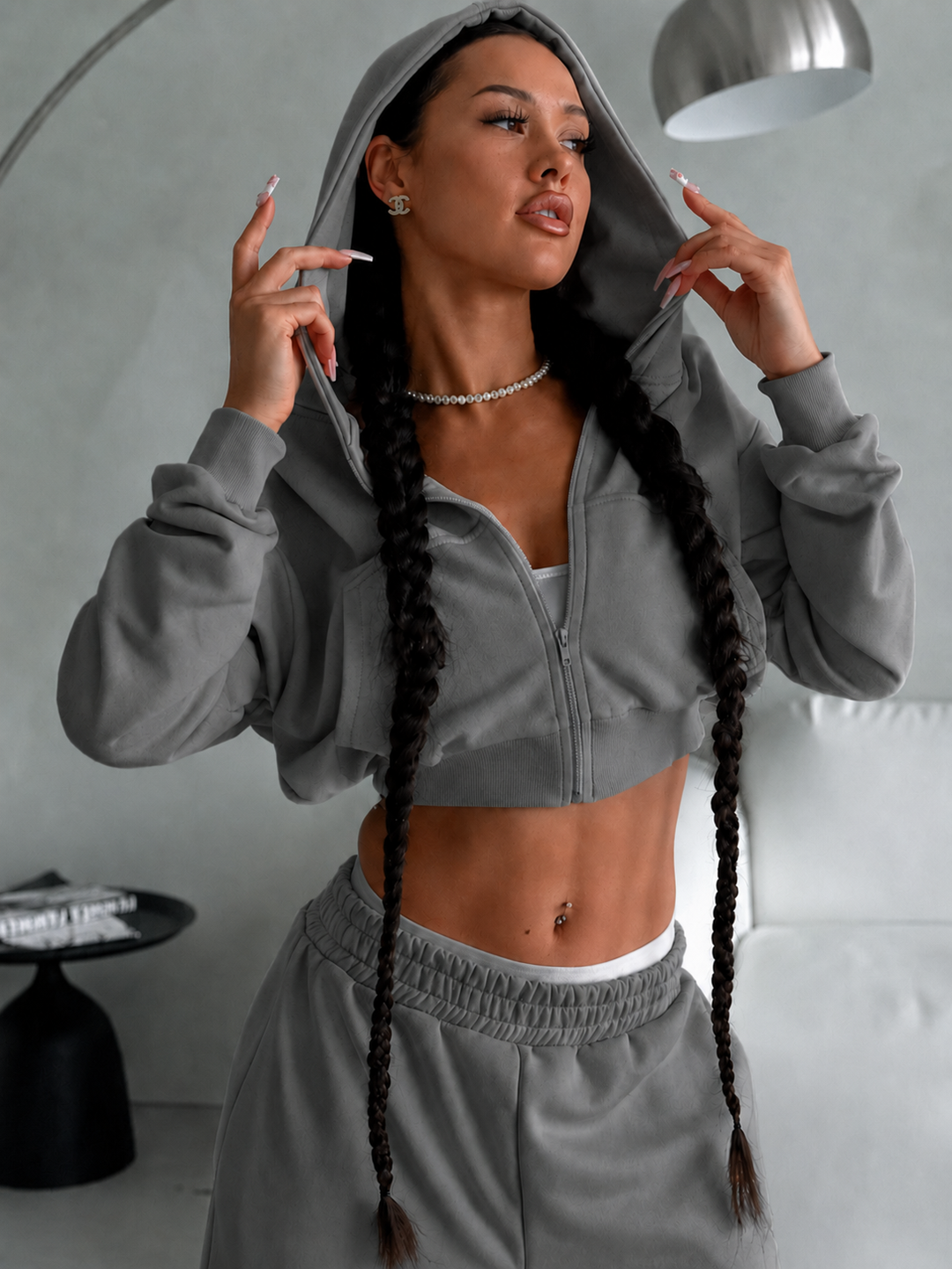 Damen cropped Sportjacke und lockere Jogginghose Set