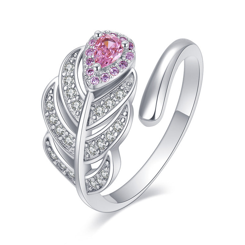 Damen Offener Ring mit kunstvollem Federdesign Shop Nory