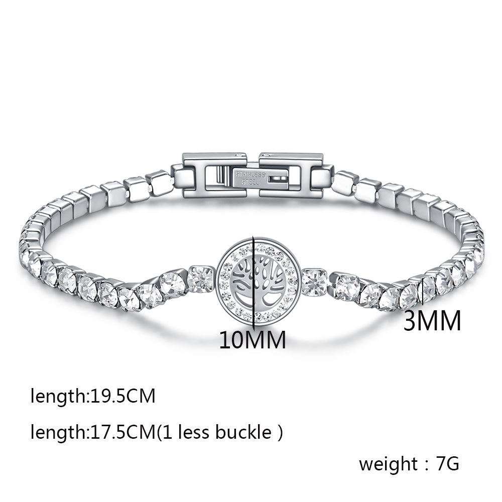 Damen Armband aus Edelstahl mit funkelnden Zirkonia und Baum-des-Lebens-Motiv Shop Nory
